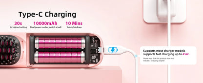 Brosse à lisser sans fil 450 ° Peigne à lisser sans fil, température réglable 30s, chauffage rapide, 10000mAh, pour adultes et enfants