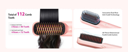 Brosse à lisser sans fil 450 ° Peigne à lisser sans fil, température réglable 30s, chauffage rapide, 10000mAh, pour adultes et enfants