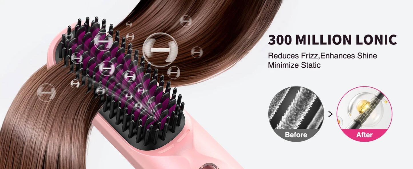 Brosse à lisser sans fil 450 ° Peigne à lisser sans fil, température réglable 30s, chauffage rapide, 10000mAh, pour adultes et enfants