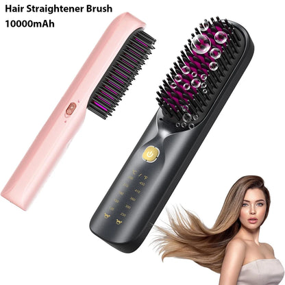 Brosse à lisser sans fil 450 ° Peigne à lisser sans fil, température réglable 30s, chauffage rapide, 10000mAh, pour adultes et enfants