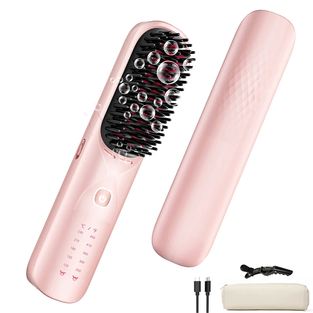 Brosse à lisser sans fil 450 ° Peigne à lisser sans fil, température réglable 30s, chauffage rapide, 10000mAh, pour adultes et enfants