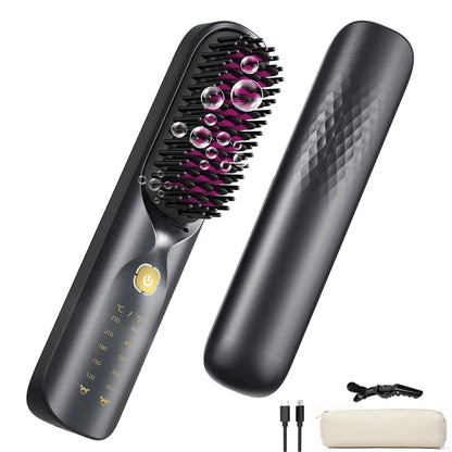 Brosse à lisser sans fil 450 ° Peigne à lisser sans fil, température réglable 30s, chauffage rapide, 10000mAh, pour adultes et enfants