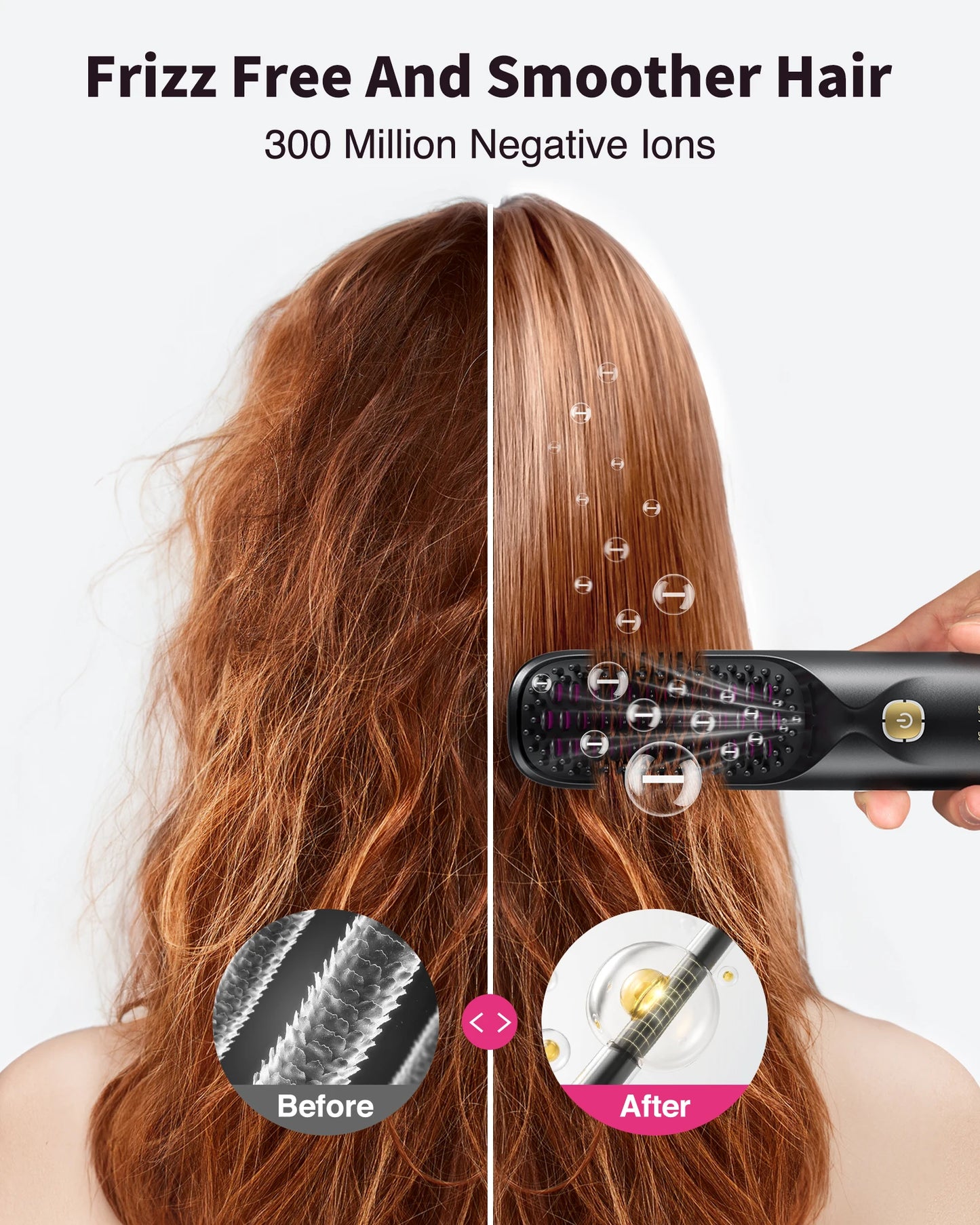 Brosse à lisser sans fil 450 ° Peigne à lisser sans fil, température réglable 30s, chauffage rapide, 10000mAh, pour adultes et enfants