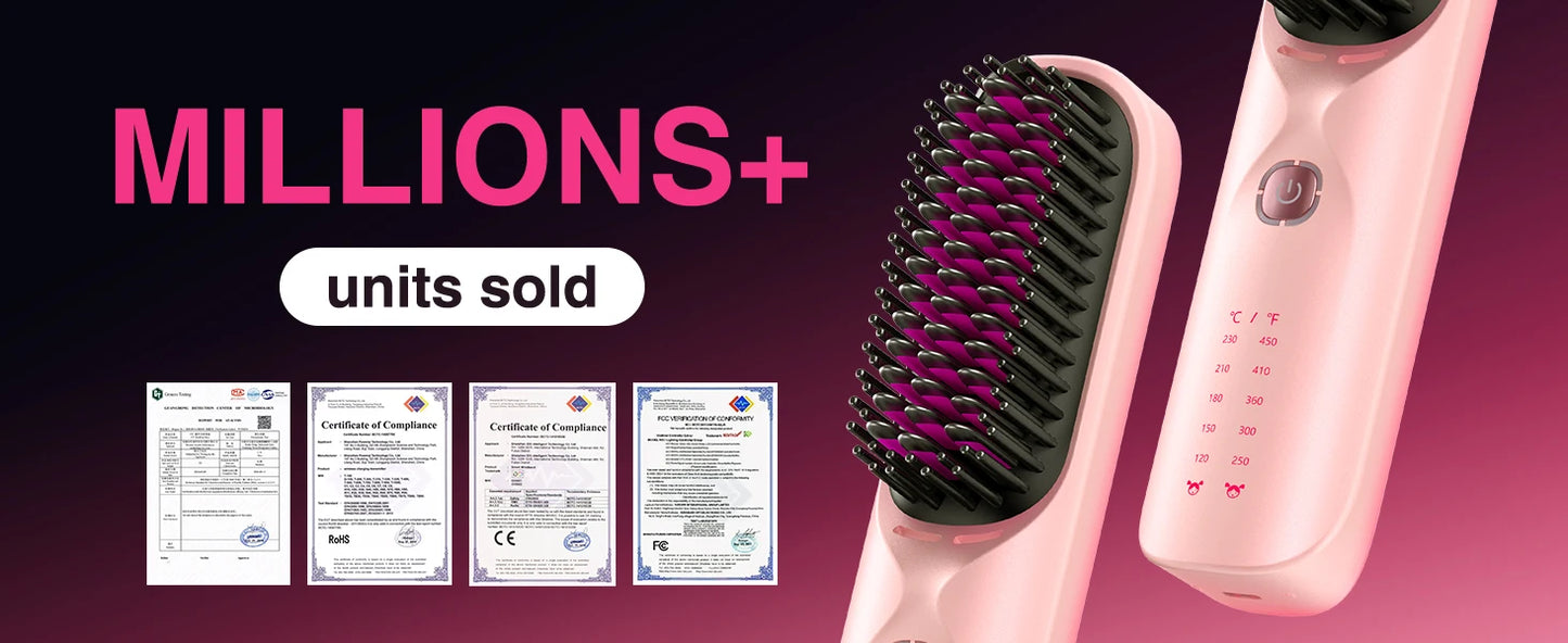 Brosse à lisser sans fil 450 ° Peigne à lisser sans fil, température réglable 30s, chauffage rapide, 10000mAh, pour adultes et enfants