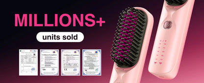 Brosse à lisser sans fil 450 ° Peigne à lisser sans fil, température réglable 30s, chauffage rapide, 10000mAh, pour adultes et enfants
