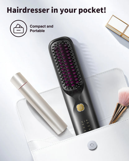 Brosse à lisser sans fil 450 ° Peigne à lisser sans fil, température réglable 30s, chauffage rapide, 10000mAh, pour adultes et enfants